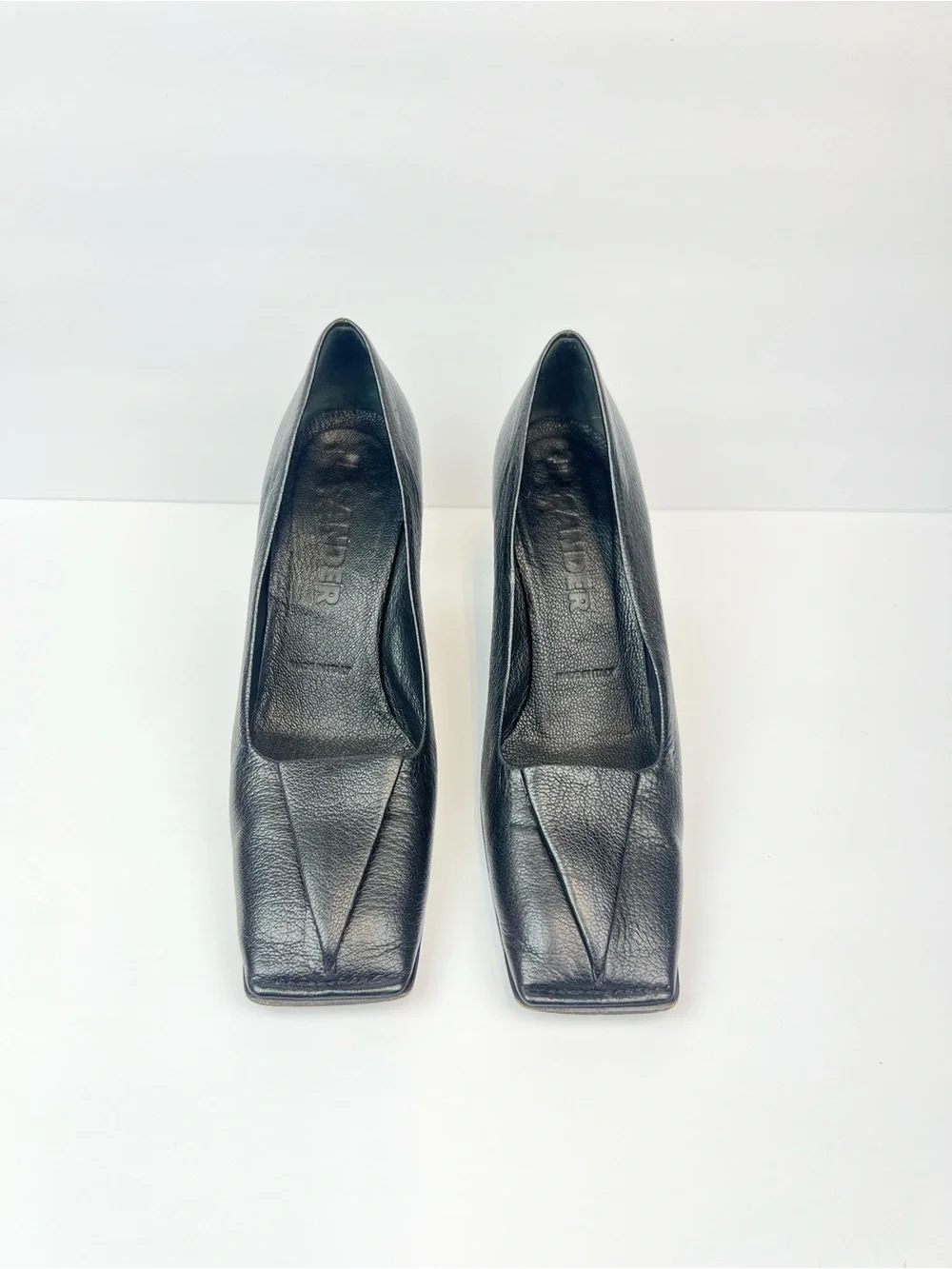 Jil Sander Black Leather Square-Toe Mid Block Heels US 7 Euro 37.5 Made In Italy - Picture 8 of 8